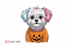 Fluffy dog wearing pumpkin sweater white pink Product Image 1