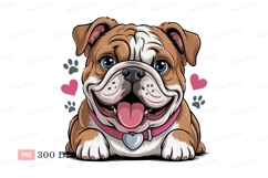 Happy bulldog with pink collar and heart animal cartoon Product Image 1