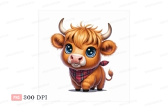 Fluffy Highland Calf With Blue Eyes And Bandana orange Product Image 1