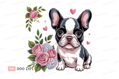 French bulldog with pink roses and hearts puppy Product Image 1