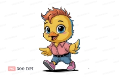 Cheerful yellow chick walking blue pink Product Image 1