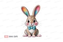 Cute bunny with rainbow ears and bow tie rabbit animal Product Image 1