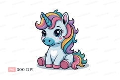Cute cartoon unicorn with rainbow mane fantasy magic Product Image 1