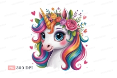 Rainbow unicorn with floral crown and hearts mane horn Product Image 1
