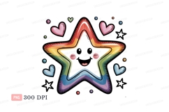 Happy rainbow star with hearts cute Product Image 1