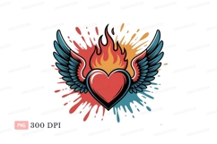 Flaming winged heart wings flames Product Image 1