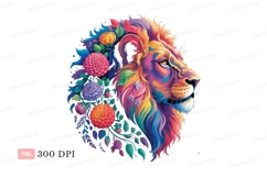 Colorful lion adorned with flowers floral mane Product Image 1