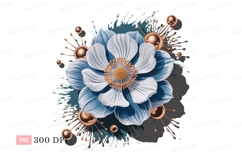 Blue white flower gold accents petals Product Image 1