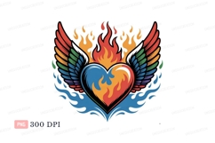 Flaming winged heart rainbow colors wings flames Product Image 1