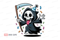 Grim reaper dancing with party hat and confetti image Product Image 1