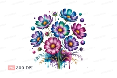 Colorful cosmos flowers with dew drops bouquet purple Product Image 1