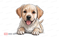Happy golden puppy peeking over playful Product Image 1
