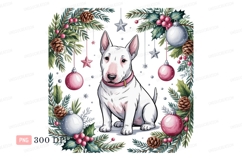 White bull terrier festive holiday portrait pink Product Image 1