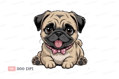 Adorable pug puppy wearing pink bow canine fawn Product Image 1
