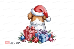 Fluffy dog wearing santa hat with gifts christmas Product Image 1