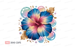 Blue pink yellow hibiscus with iridescent bubbles flower Product Image 1