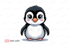 Cute cartoon penguin with big blue eyes bird animal Product Image 1