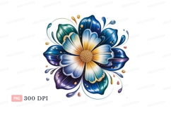 Blue yellow white flower with green purple accents Product Image 1