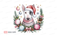 Festive bull terrier wearing santa hat and sweater Product Image 1