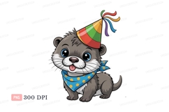 Cute otter wearing party hat and bandana animal cartoon Product Image 1