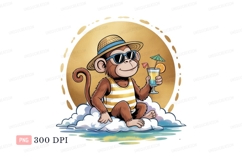 Monkey wearing hat sunglasses holding tropical drink Product Image 1