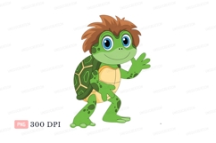 Green turtle waving hello brown blue Product Image 1
