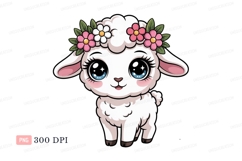 Cute fluffy lamb with flowers sheep animal Product Image 1