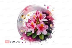 Pink rhododendron flowers watercolor splash Clipart P N G Product Image 1