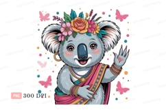 Adorable koala wearing floral crown and sari butterflies Product Image 1