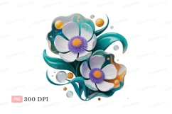White purple flowers abstract design orange teal Product Image 1