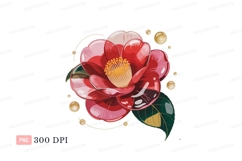Red camellia flower with golden accents pink yellow Product Image 1