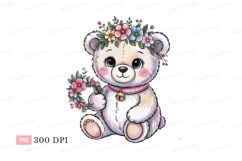 Fluffy bear with flower crown and wreath teddy Product Image 1