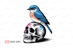 Bluebird perched on painted skull pink Product Image 1