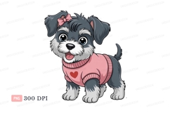 Adorable gray puppy wearing pink sweater white Product Image 1