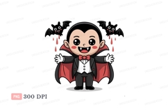 Cute vampire with bats Clipart P N G halloween cartoon Product Image 1