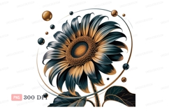 Golden Teal Sunflower Abstract floral Product Image 1
