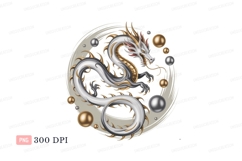 Majestic white dragon gold accents silver spheres Product Image 1