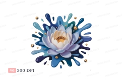 White lotus bloom blue water splashes gold beads flower Product Image 1