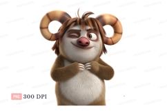 Fluffy creature winking with curled horns brown white Product Image 1