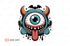 Blue monster with one eye and horns tongue Product Image 1