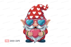 Red gnome with heart glasses and heart white pink Product Image 1