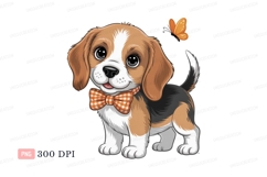 Adorable beagle puppy with orange butterfly image Product Image 1