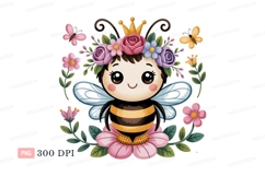 Cute bee queen with crown and flowers butterflies Product Image 1