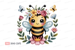Cute bee floral wreath Clipart P N G butterfly Product Image 1