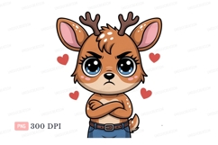 Angry deer with blue eyes and hearts cartoon Product Image 1