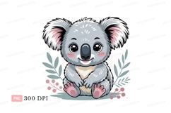 Cute grey koala with pink cheeks cartoon Product Image 1