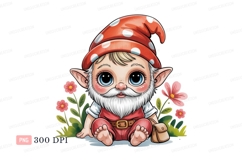 Adorable gnome with polka dot hat and flowers fantasy Product Image 1