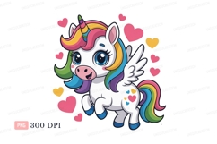 Cute unicorn with rainbow mane and wings hearts Product Image 1