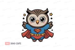 Cute owl superhero flying with cape costume blue Product Image 1