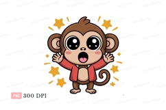 Surprised monkey red jacket yellow stars image Product Image 1